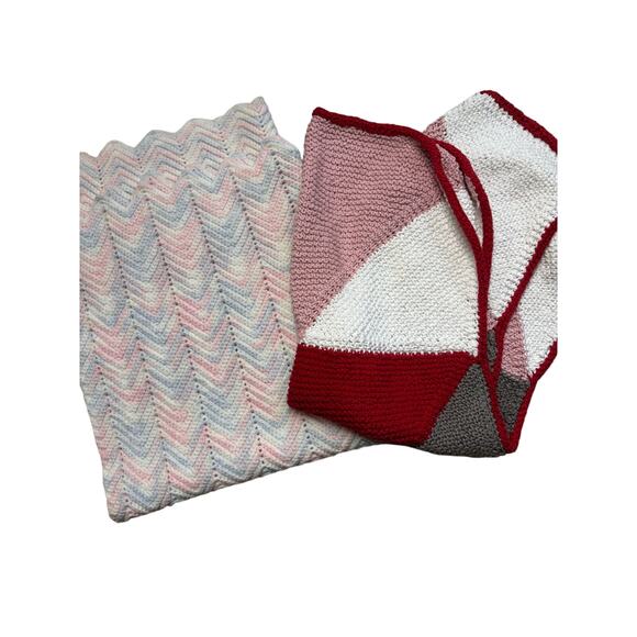 Crochet Quilt Bundle Handmade Pink Red Blue White Multicolored Throw Blankets - Picture 1 of 7